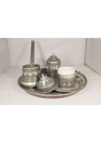 Resim Bakır El İşlemesi Fincan Takımı 
