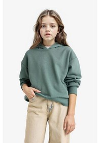 Resim Defacto Kız Çocuk Relax Fit Kapüşonlu Basic Düz Sweatshirt F0008a825augn470 Yeşil 