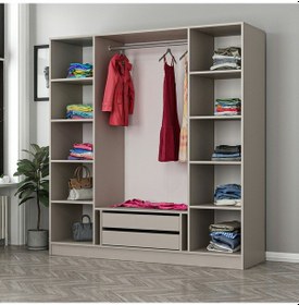Resim Kale 4 Bölmeli 2 Çekmeceli Giyinme Dolabı Kumtaşı 190cm Kumtaşı 