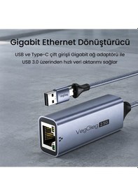 Resim Veggieg Usb-a Ve Type-c 2.5g Gigabit Ethernet Dönüştürücü Adaptör 