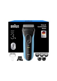 Resim Braun Series 3+ Erkek Elektrikli Tıraş Makinesi, 3 Esnek Bıçaklı Elektrikli Tıraş Makinesi, Almanya'da Üretilmiş Tıraş Makinesi, Sakal Kesme Aparatı, +5 Tarak Aparatı, Islak Ve Kuru Tıraş Makinesi, 3010bt, Mavi 