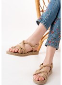 Resim 402 Bej Hasır Kadın Sandalet Bej 