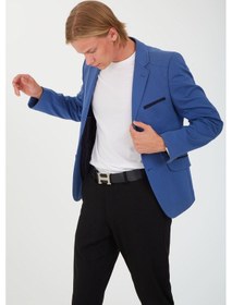 Resim Sposo G-168 Dar Kalıp Örme Kumaş İndigo Erkek Blazer Ceket İndigo 