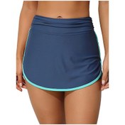 Resim Charmleaks Kadınlar Yüksek Bel Mini Yüzme Etek Elastik Dahili Boyleg Şort Tankini Bikini Alt Renk Blok Mayo Lacivert 