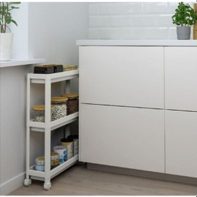 Resim Tekerlekli Dikdörtgen 3 Katlı Raf Ünitesi Banyo Mutfak Düzenleme (495036077) Beyaz 