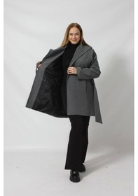 Resim Moda Berray Kuşaklı Yandan Bağlama Detaylı Kapüşonlu Kaşe Kaban Gri 