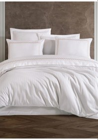 Resim Dantela Nüans Nakışlı Pamuk Saten Çift Kişilik Nevresim Tak-beyaz Beyaz 