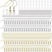 Resim 600 adet Hipoalerjenik Küpe saç tokası, Hipoalerjenik Küpe Kançaları, Atma Halkaları ve DIY Takı Yapımı için Şeffaf Kauçuk Küpe Arka Planları ile Küpe Yapımı Kiti (Gümüş ve Altın) 