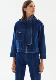 Resim Kadın Yüksek Yaka Denim Ceket - L 