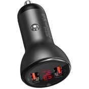 Resim Baseus 45w Hızlı Araç Şarj Dijital Gösterge Dual Usb Hızlı Araç Şarj Siyah 