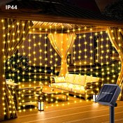 Resim 1 adet 300/200/100 LED'li Güneş Perde Işıklı Dış Mekan Işığı, 8 Aydınlatma Modu Peri Işıkları Noel Partisi Düğün Ev Yatak Odası Bahçe Duvar Dekoru, Cadılar Bayramı Süslemeleri Açık Hava Işıkları 298.7cm x 298.7cm/298.7cm x 198.12cm/298.7cm x 97.54cm Festivaller için IP44 Dış Mekan Aydınlatması 