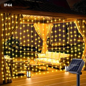 Resim 1 adet 300/200/100 LED'li Güneş Perde Işıklı Dış Mekan Işığı, 8 Aydınlatma Modu Peri Işıkları Noel Partisi Düğün Ev Yatak Odası Bahçe Duvar Dekoru, Cadılar Bayramı Süslemeleri Açık Hava Işıkları 298.7cm x 298.7cm/298.7cm x 198.12cm/298.7cm x 97.54cm Festivaller için IP44 Dış Mekan Aydınlatması 