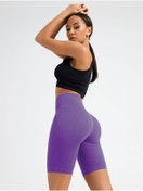 Resim MİSTİRİK Dublin Model Fitilli Örme Şort Seamless Model Biker Şort Spor Şort Kısa Şort Lila Renk 