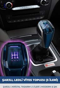 Resim STS Oto Aksesuar Şarjlı LED Işıklı Kristal 5 İleri Vites Topuzu – Modern & Şık Araba Aksesuarı 