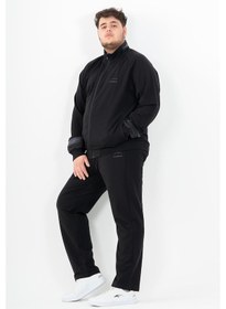 Resim Maraton Sportswear Büyük Beden Erkek Dik Yaka Düz Paça Reglan Kol Basic Siyah-Siyah Eşofman Takımı 22392-Siyah-Siyah 