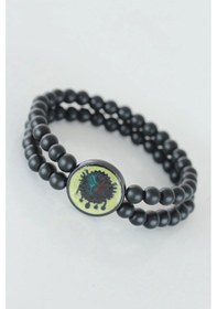 Resim Mey İthalat Sarı Renkli Metal Üzerine Osmanlı Arma Figürlü Siyah Renk Çift Sıra Doğal Taş Erkek Bil Çok Renkli 