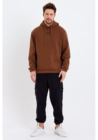 Resim JAHR MARC Kahverengi Nakışlı Oversize Erkek Sweatshirt Kahverengi 