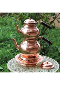 Resim Battal Dövme Bakır Çaydanlık ve Isıtıcı 4.3 L Bakır 