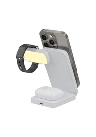 Resim Bix Tps01 3 Ü 1 15w Kablosuz Şarj Cihazı Telefon Tws Kulaklık Akıllı Saat Gece Işıklı Çok Fonksiyonlu Beyaz 