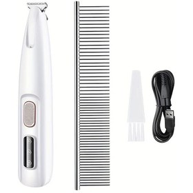 Resim Fochsia Beyaz Metal Taraklı Evcil Hayvan Tıraş Makinesi Led Aydınlatma Usb Şarjlı Sessiz 