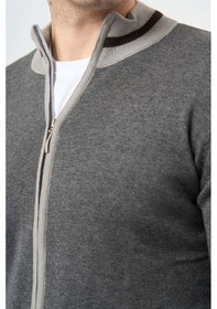 Resim Gri Uzun Kol Düz Örme Dik Yaka Classic Slim Fit Triko 1012245203 Gri 