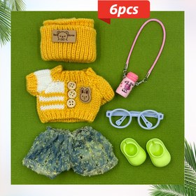 Resim 6.69 inç Sonbahar ve Kış Seti | Örme Şapka + Örme Üst + Yıpranmış Yırtık Pantolon + Yuvarlak Çerçeve Gözlük + Asılı Süs + Bebekler için Ayakkabılar, Trend ve Cool Kıyafet, Bebekler Hariç 