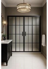 Resim Durul Duşakabin Ön Cephe 5mm Siyah Çizgi Komple Buzlu H:190 cm Siyah 