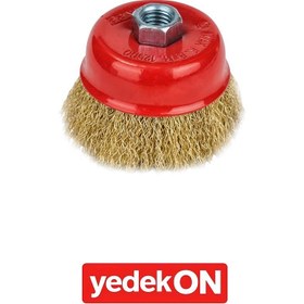 Resim Çanak Fırça 75mm Dalgalı Sarı Telli M14 Vidalı 