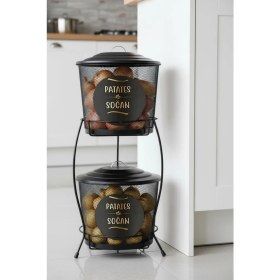 Resim Özbience Çift Katlı Metal Tel Örgü Patates ve Soğan Saklama Kabı 