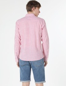 Resim Colin's Slim Fit Çizgili Pembe Erkek Uzun Kol Gömlek CL1057795_Q1.V1_PIN Pembe 