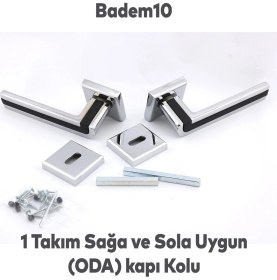 Resim Badem10 Defne Lüx Krom Mat Siyah Kare Rozetli Oda Kapısı Kapı Kolu Sağa ve Sola Uygun Kapı Kolları 1 Takım 