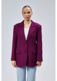 Resim Mor Kadın Düğmeli Oversize Blazer Ceket Mor 