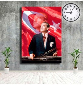 Resim Türk Bayraklı Ve Siluetli Mustafa Kemal Atatürk Kanvas Tablo 