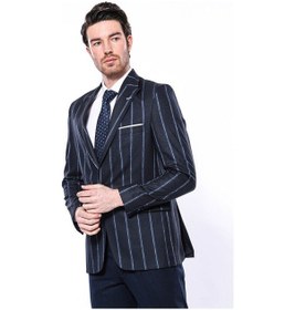 Resim Wessi Çizgili Lacivert Slim Fit Ceket Siyah 
