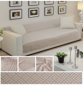 Resim Kaymaz Tabanlı Koltuk Örtüsü 175x215 Cm Altı Polarlı, Örme Kumaş, Çekyat Ve Kanepe Uyumlu Bej 