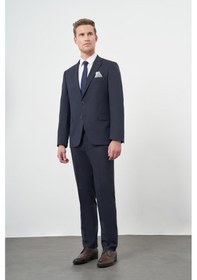 Resim İmza Koyu Lacivert Düz Bez Ayağı Mono Yaka Tam Astar Çift Yırtmaç 2 Düğme 6 Drop Comfort Fit Classic Takım Elbise 1001245167 Koyu Lacivert 