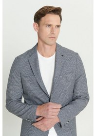 Resim AC&Co / Altınyıldız Classics Erkek Sıyah Beyaz Slim Fit Dar Kesim Mono Yaka Desenli Blazer Ceket Sıyah Beyaz 