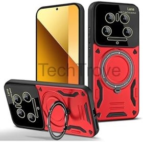 Resim Xiaomi Mi 14 Ultra Kılıf Kamera Korumalı Stand Özellikli Maksimum Darbe Korumalı Kapak Kırmızı 