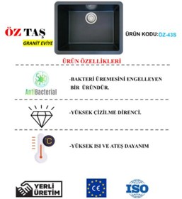 Resim Öztaş ÖZ-43s Granit Mutfak Eviye Siyah Tek Gözlü 43 x 55 CM 