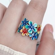 Resim Vintage ilhamlı çinko alaşımı çiçek halkası - Bohem tarzı, renkli petal tasarımı ile ayarlanabilir parmak halkası, günlük giyim ve hediye için mükemmel, her gün aksesuarı|Bohem tarzı halka|Dayanıklı çinko alaşımı 
