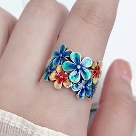 Resim Vintage ilhamlı çinko alaşımı çiçek halkası - Bohem tarzı, renkli petal tasarımı ile ayarlanabilir parmak halkası, günlük giyim ve hediye için mükemmel, her gün aksesuarı|Bohem tarzı halka|Dayanıklı çinko alaşımı 