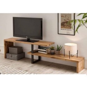 Resim Metal Ayaklı Masif Ahşap Iki Katlı Tv Ünitesi. 