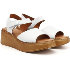 Resim Gönderi R Beyaz Dolgu Taban Hakiki Deri Sandalet Beyaz 