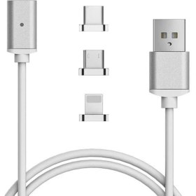 Resim Mena Rise Lightning Micro USB Type C Mıknatıslı Şarj Kablosu 