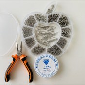 Resim yağmur gökçe ELMA KUTULU METAL SET 4 - GÜMÜŞ KÜPE KOLYE BİLEKLİK YAPIM SETİ MİNİ KARGABURUN 