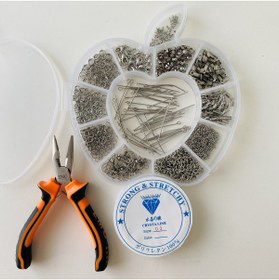 Resim yağmur gökçe ELMA KUTULU METAL SET 4 - GÜMÜŞ KÜPE KOLYE BİLEKLİK YAPIM SETİ MİNİ KARGABURUN 