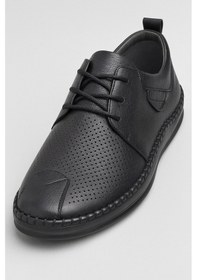 Resim Growish Gr0369 Hakiki Deri Hafif Poli Taban Dikişli Aksesuarlı Delikli Günlük Espadril Tarz Ayakkabı Siyah 