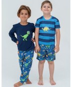 Resim For You Kids 4 Lü Dinazor Desen Mavi Pijama Takımı Mavi|3-4 Yaş 