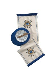 Resim Gözdeseni Nakışlı Runner Buldan Keten - Mavi 4'lü Kumaş Supla Çok Renkli 