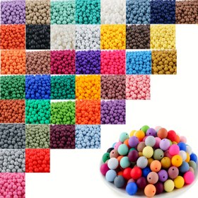 Resim 42 adet renkli 15mm yuvarlak silikon boncuk seti bilezik boncuklu kalem dekoratif aksesuarlar DIY takı yapımı anahtarlık aksesuarları 